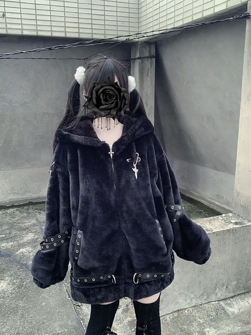 地雷系 猫耳もこもこブルゾンパーカー ファーパーカー フリース サブカル コート