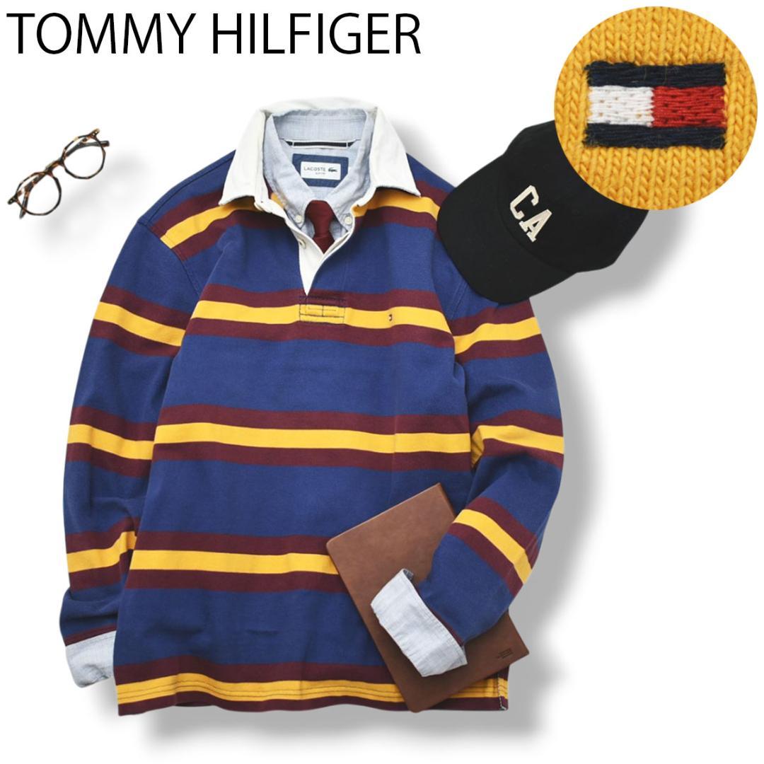 トミーヒルフィガー 長袖 ラガーシャツ スリット S ボーダー柄 マルチカラー