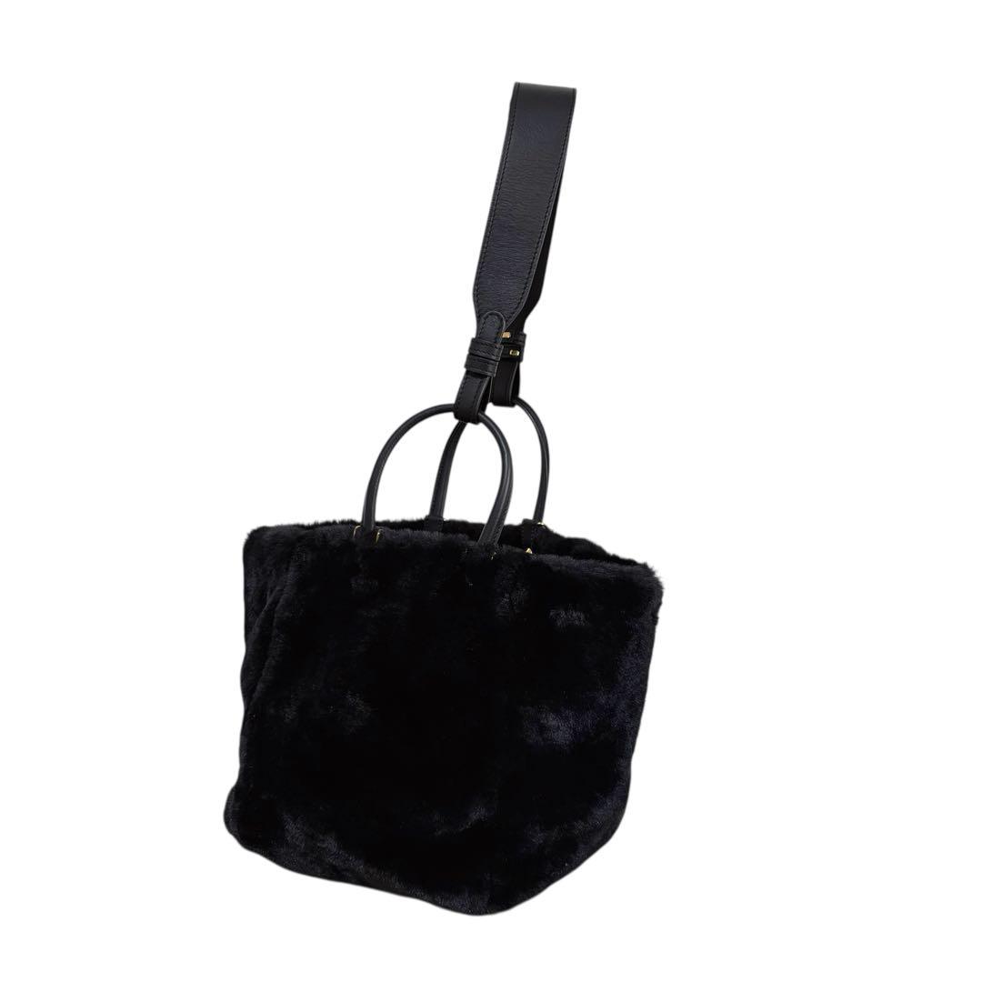 未使用　bonfanti　ファー × レザー　2WAY　ハンドバッグ　ブラック
