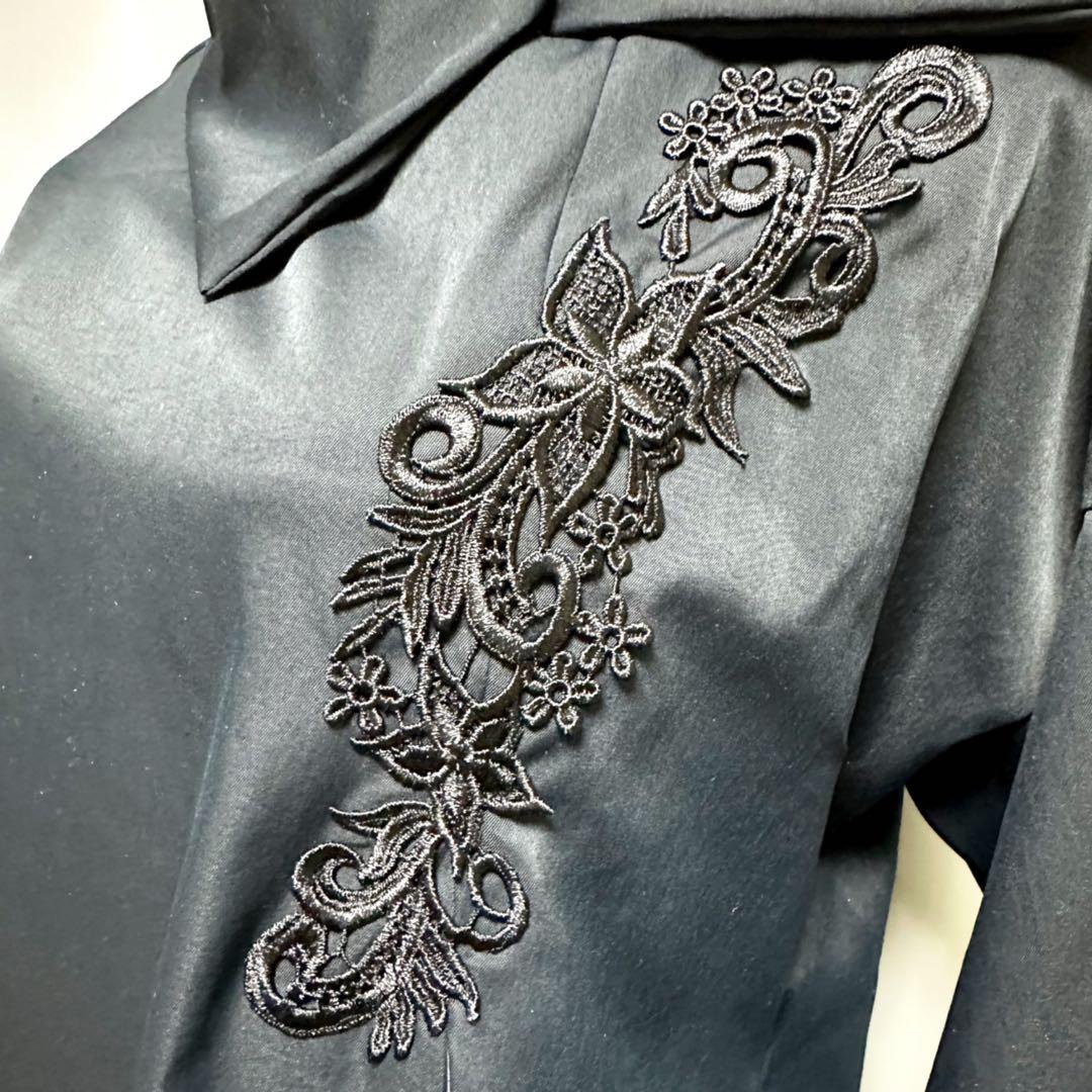 振袖　着物リメイク　ドレス　黒×大輪牡丹や菊　和柄　ワンピース　ハンドメイド