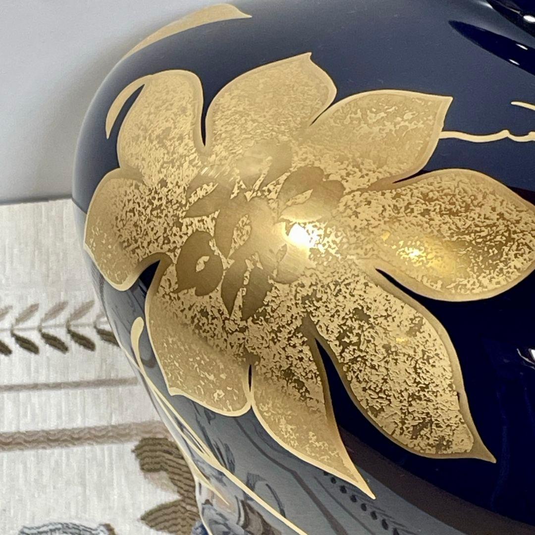 皇室御用達 大倉陶園 瑠璃金蝕鉄線 19cm花器