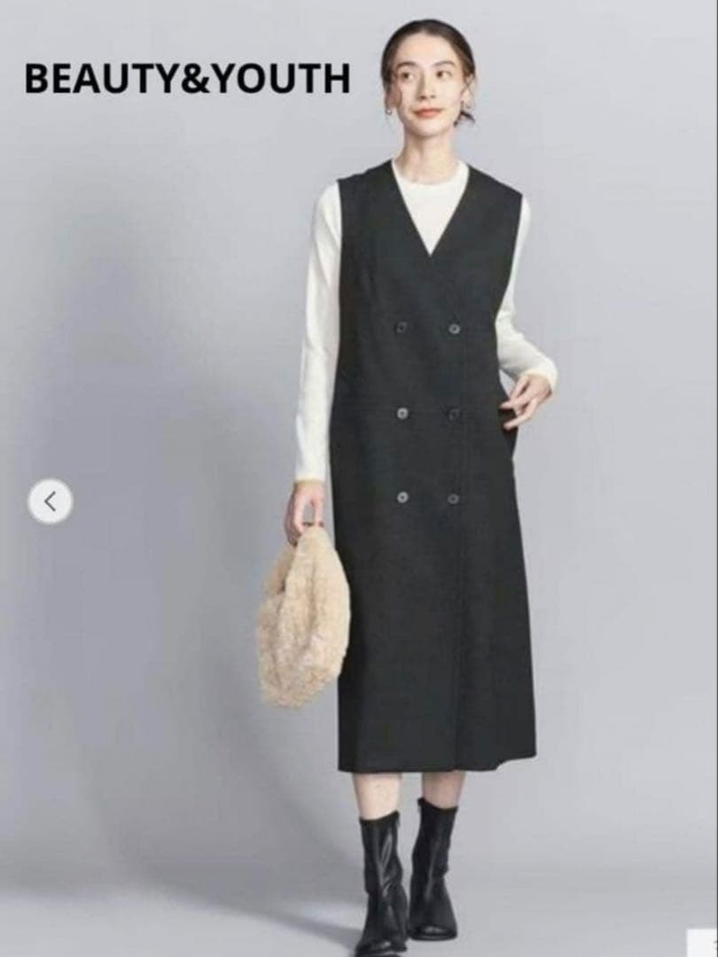 ビューティ＆ユース ヘリンボーン ジャンパースカート＆ジレ ブラック　S