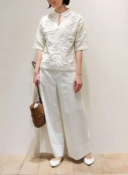 【試着のみ】boussole×qualite★レースジャガートポロ襟ニット