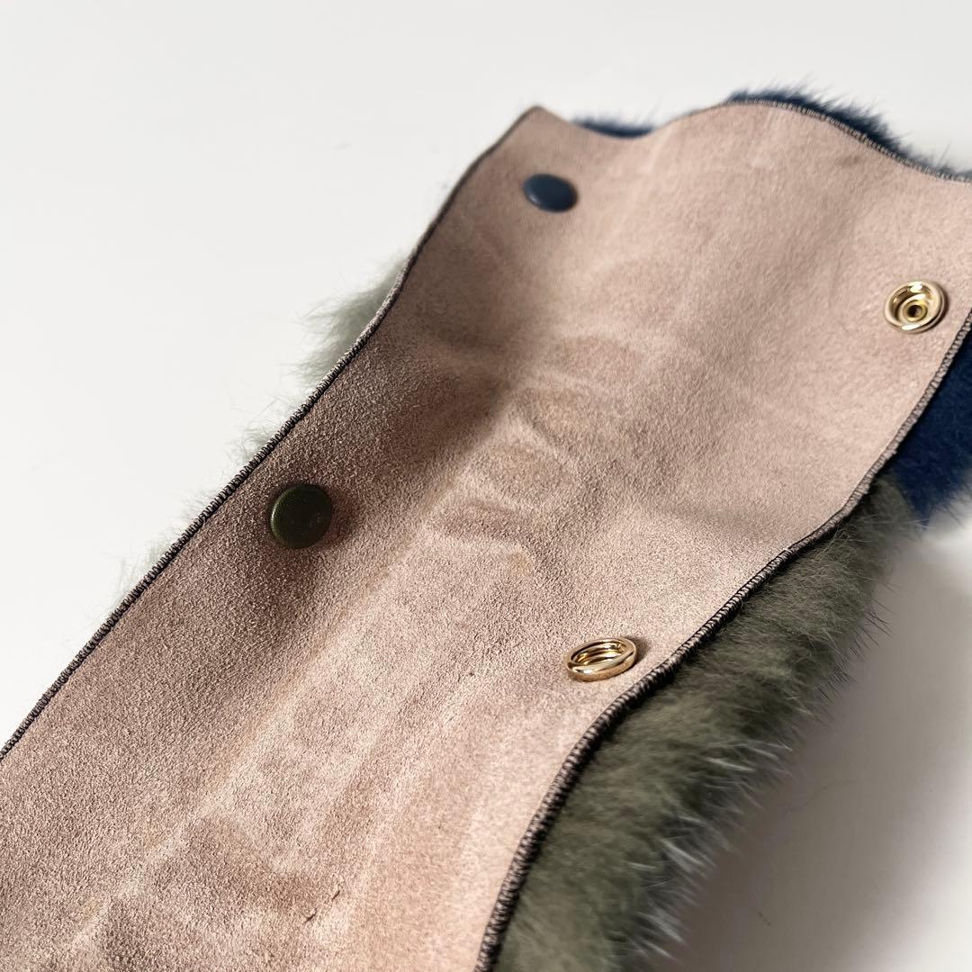 ヴァレクストラ　ハンドルカバー　ミンクファー　グレー　青　ブルー　バイカラー