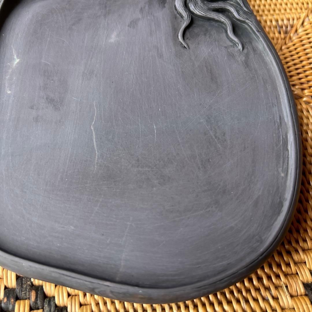 金魚？ 鯉？彫刻デザイン 木製硯箱 楕円形