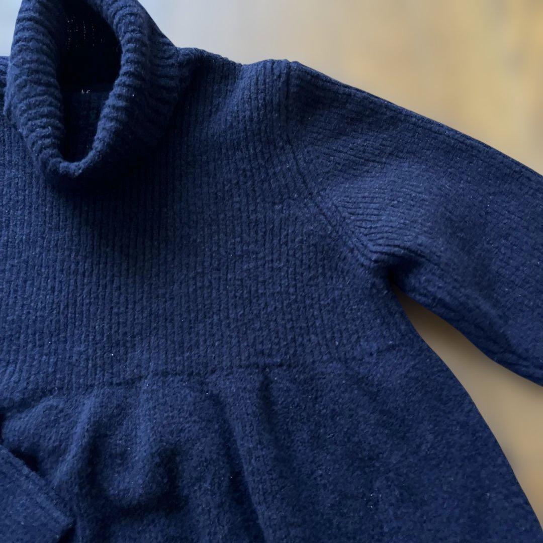 45R ネイビー ハイネック ニットワンピース