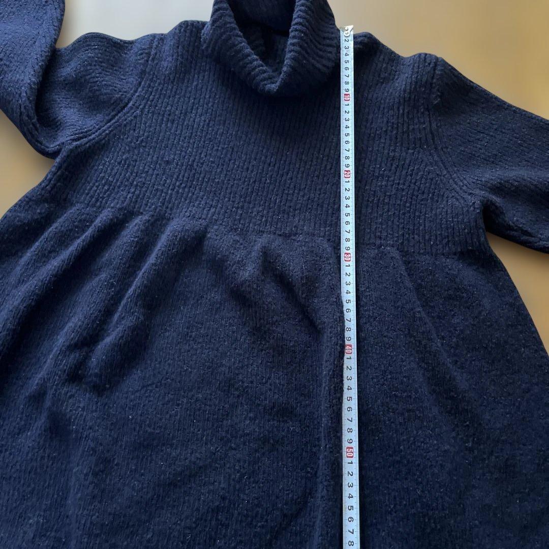 45R ネイビー ハイネック ニットワンピース