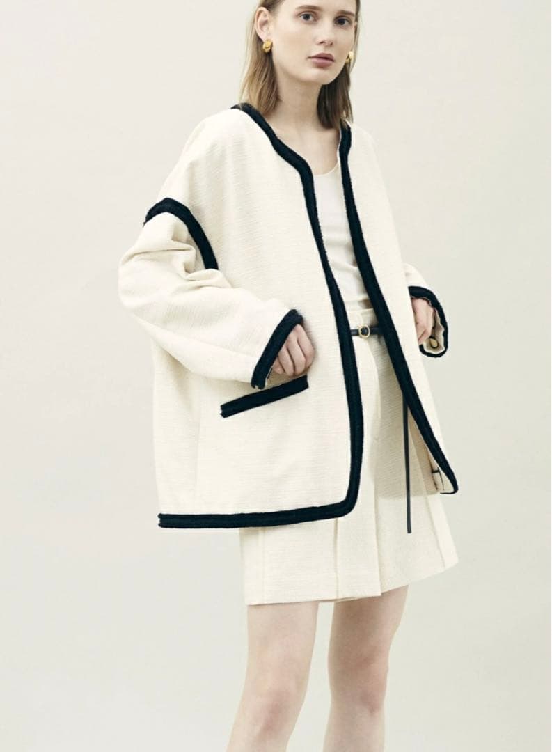 DES PRES コットンナイロンツイード ノーカラーショートコート