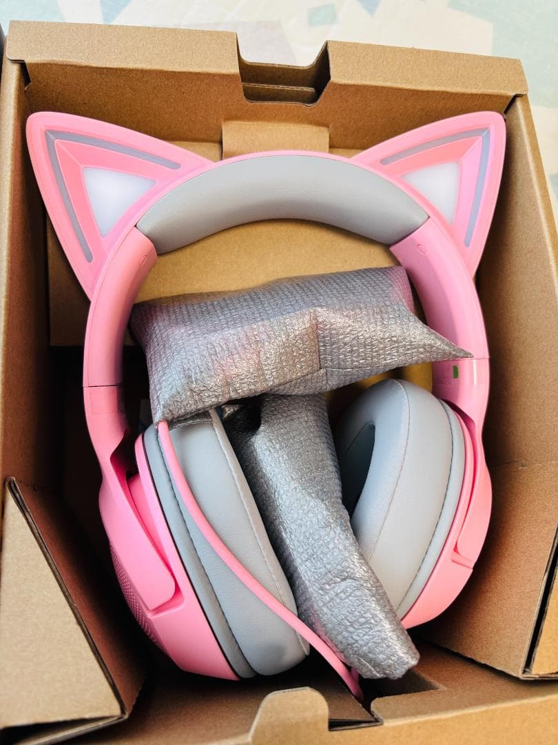 【新古品】Kraken Kitty V2 USBヘッドホン 猫耳ピンク ライト有