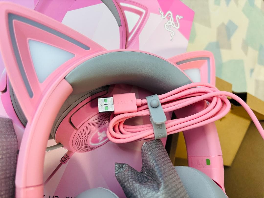 【新古品】Kraken Kitty V2 USBヘッドホン 猫耳ピンク ライト有
