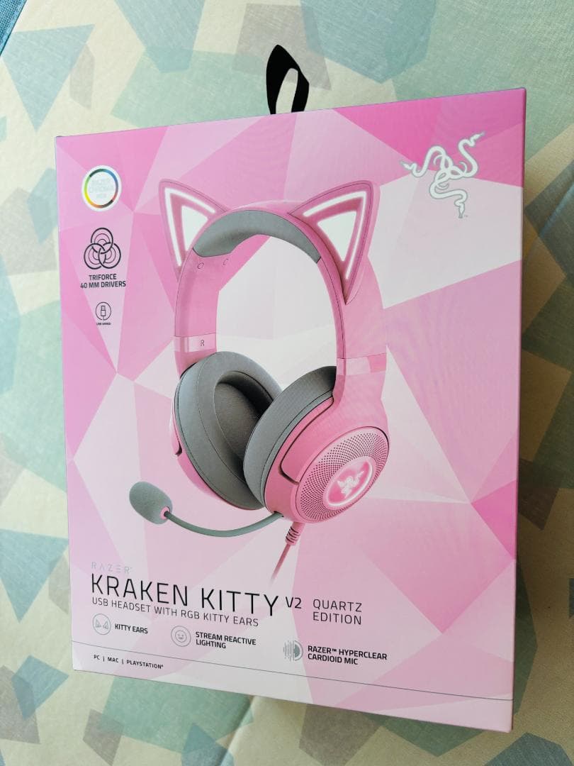 【新古品】Kraken Kitty V2 USBヘッドホン 猫耳ピンク ライト有