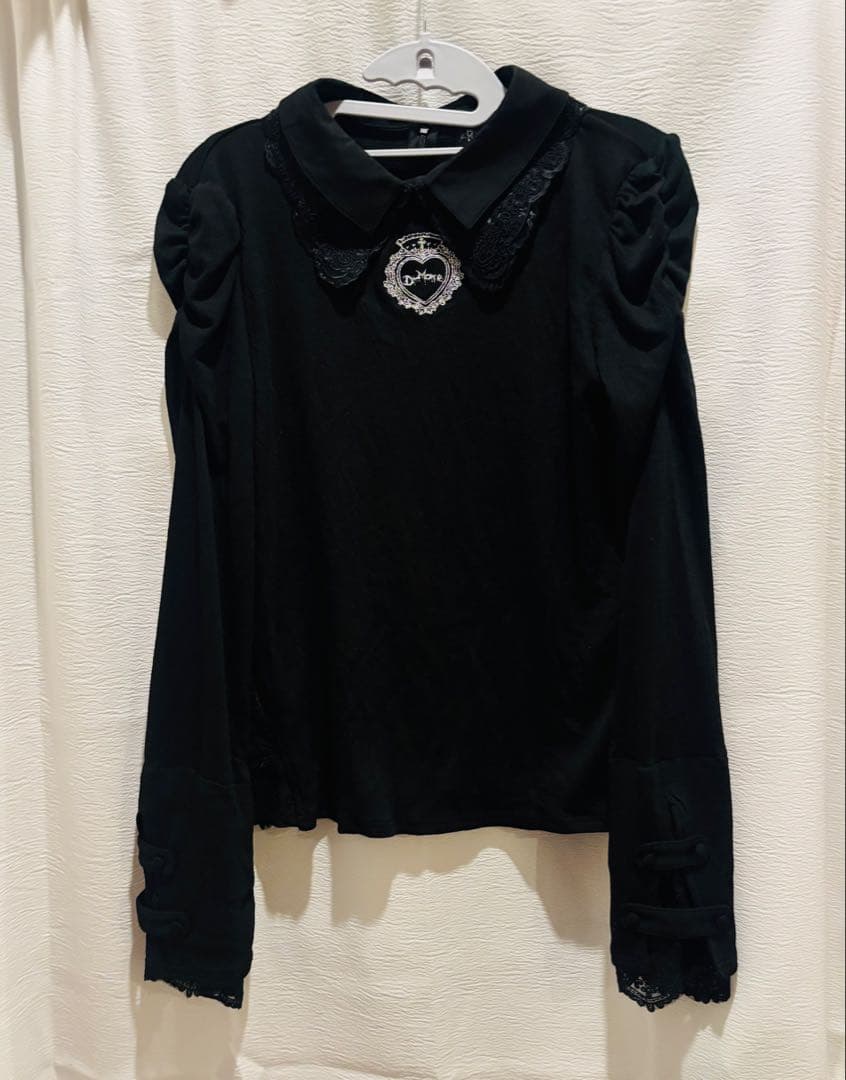 おすましレース襟トップス　ディムモアール　ブラック　Lサイズ