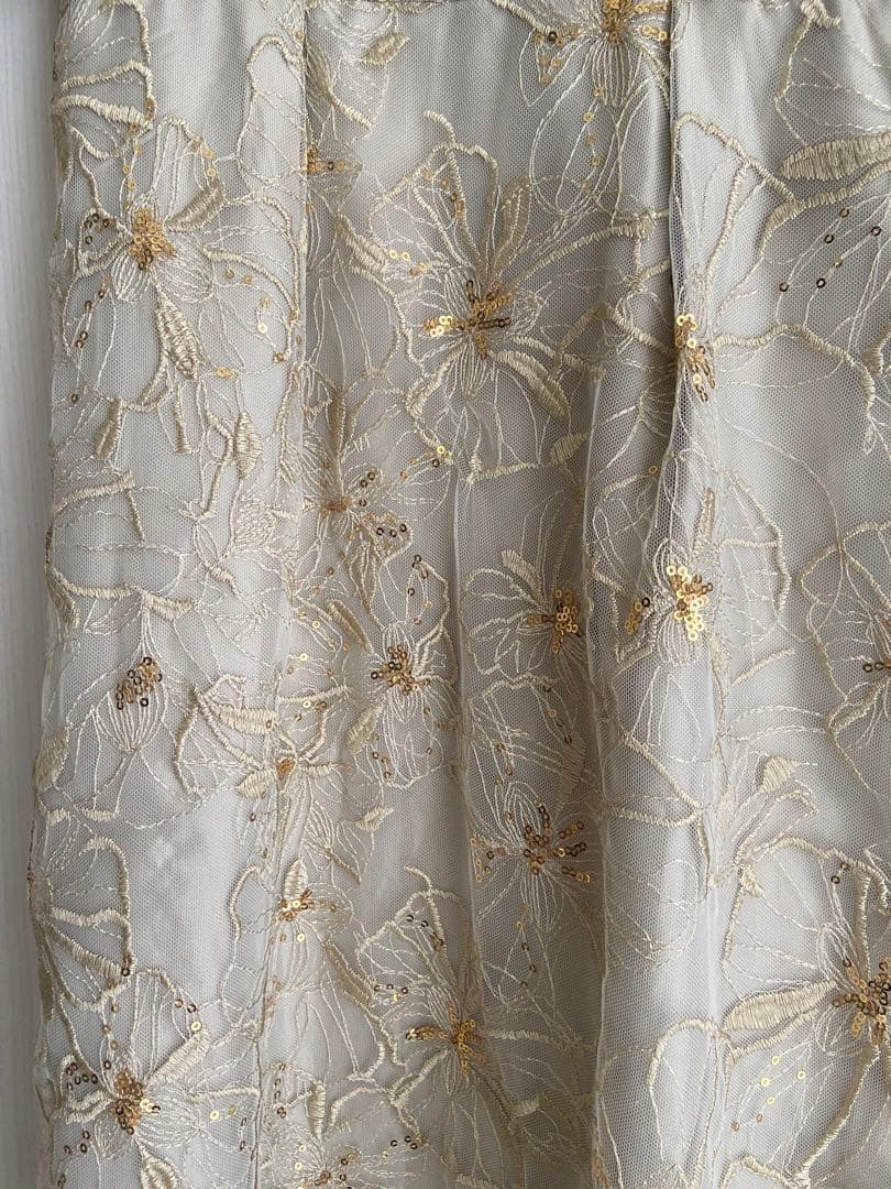 【低身長さんもOK】チュールフリルスリーブスパンコール刺繍レースパーティードレス