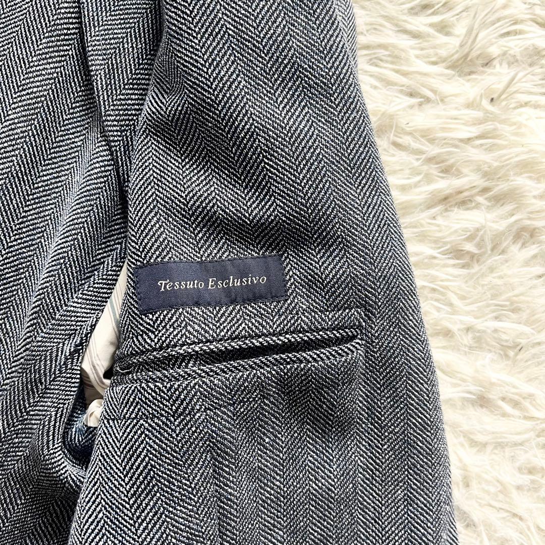 <美品>LARDINI 新ロゴ ネイビー ウール リネン シルク ジャケット48