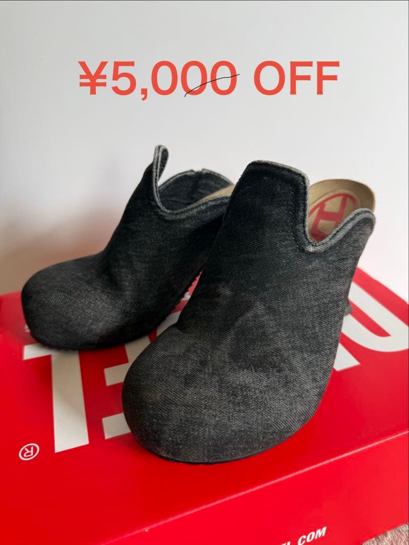 5000円オフ！美品！Diesel ロゴブラックデニム　サンダル 23cm