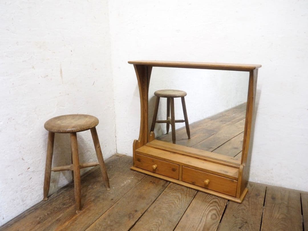 1105 カントリースタイル　スタンドミラー　鏡　姿見　収納棚　壁掛け　ウォール