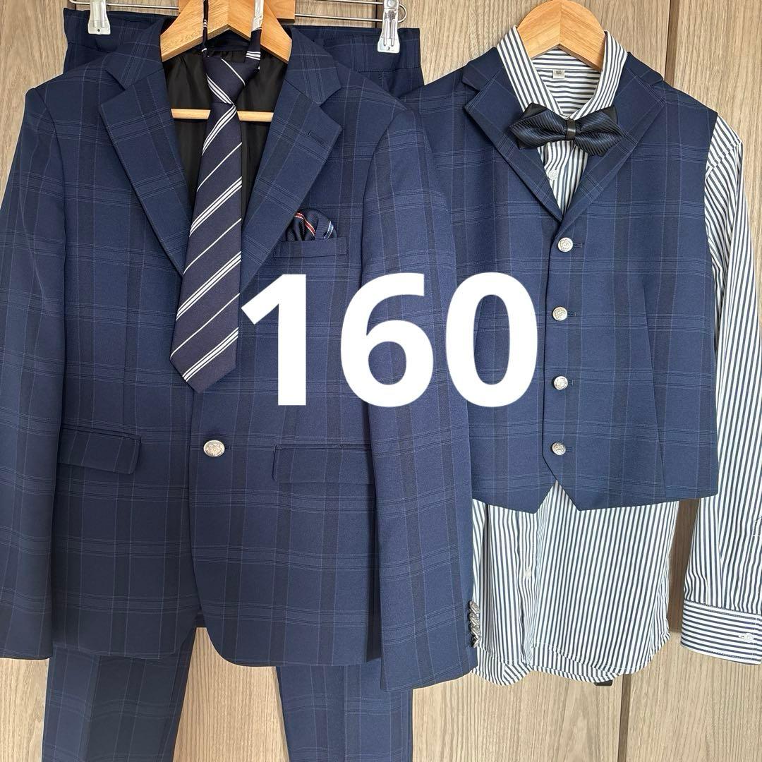 極美品✨ワンダーファクトリー　男子フォーマルスーツ　ネイビー　チェック① ②