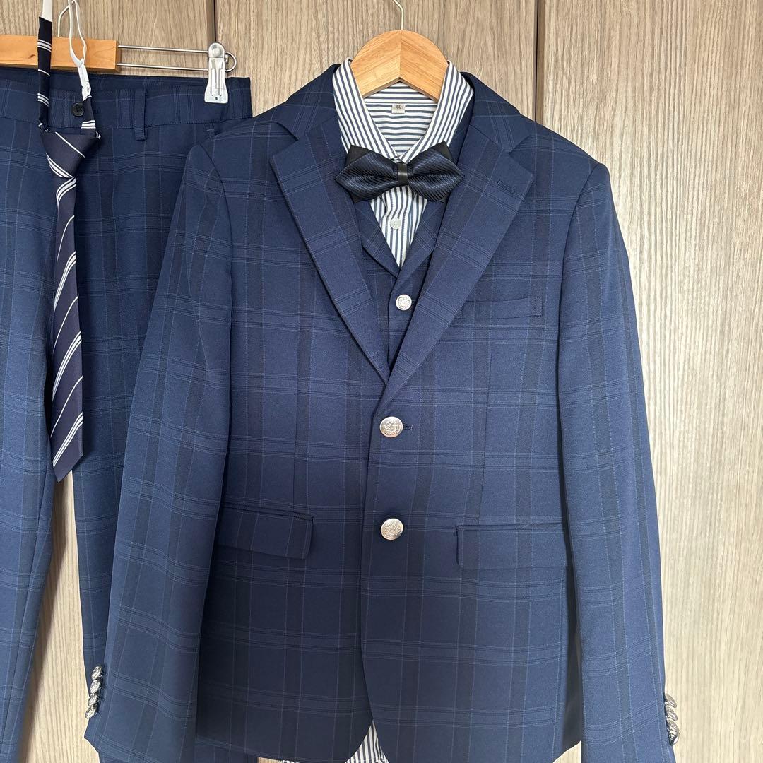 極美品✨ワンダーファクトリー　男子フォーマルスーツ　ネイビー　チェック① ②