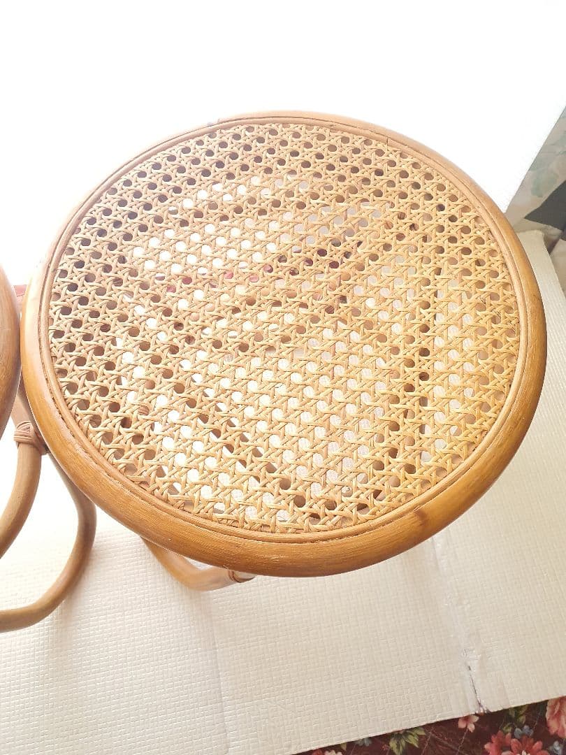 アンティークラタン製編み込みスツール2個セット