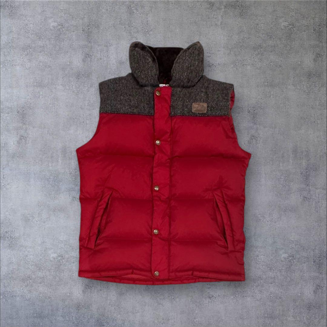 THE NORTH FACE ダウンベスト 赤 メンズXL ハリスツイード