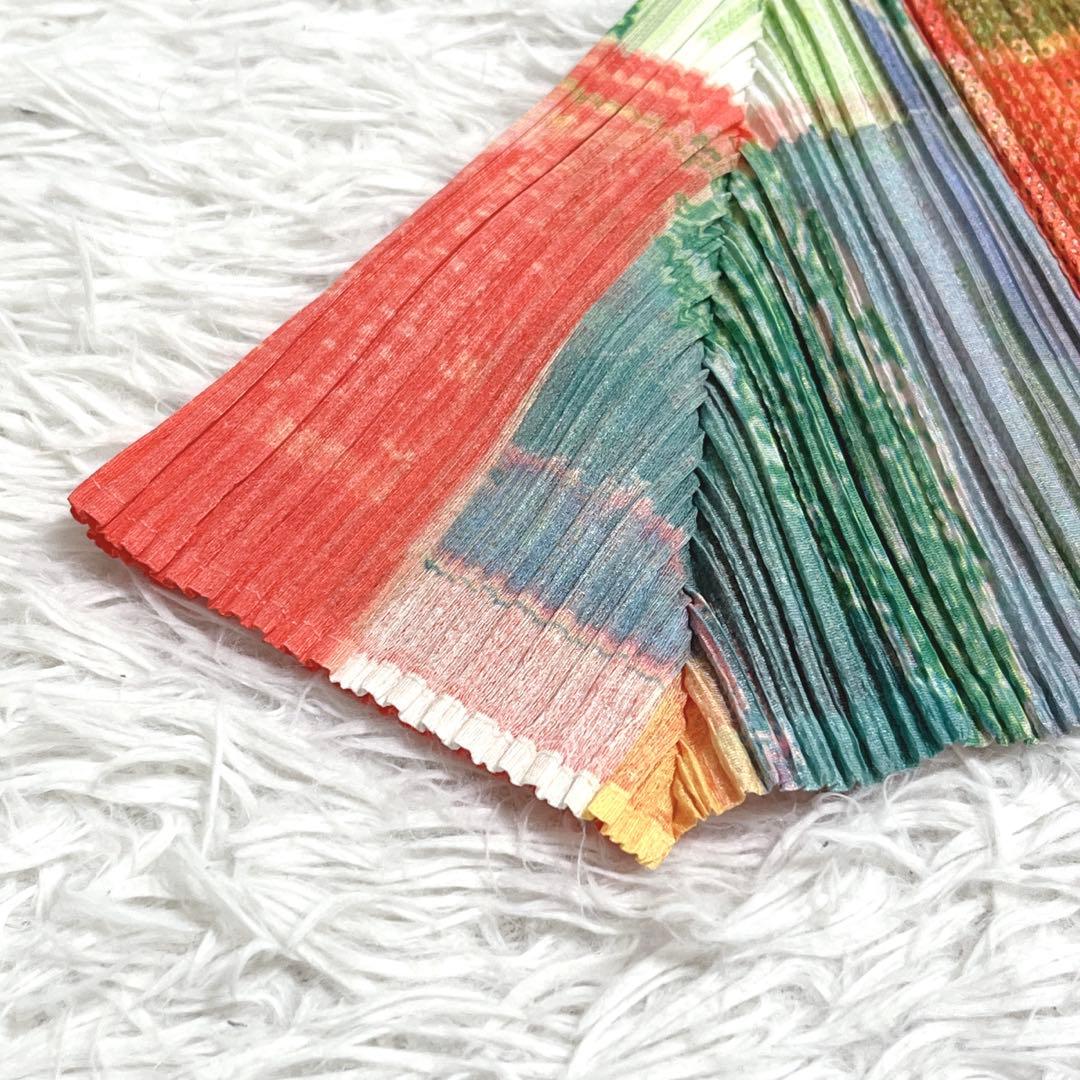 【極美品】プリーツプリーズ トップス L 半袖 グラフィック 転写 マルチカラー