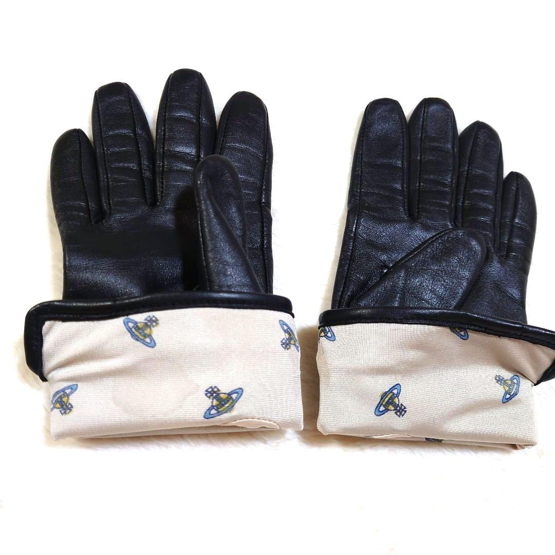 レザー手袋 オーブボタン 美品 ヴィヴィアンウエストウッド ブラック 内オーブ柄