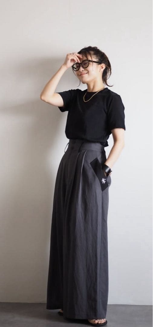 ANIECA ビックポケットバイカラーフレアパンツ