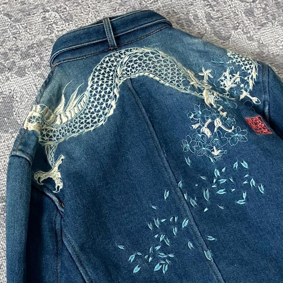 【極美品】絡繰魂 デニムジャケット ブルゾン ドラゴン 龍 刺繍 短丈 Y2K