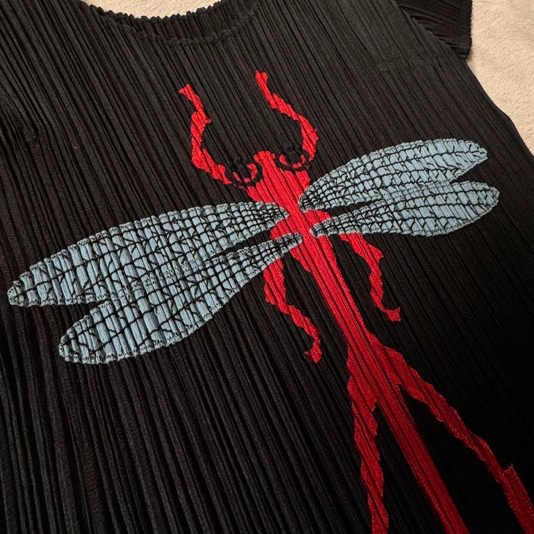 極希少✨ プリーツプリーズ トンボ 虫柄刺繍 立体 3D L イッセイミヤケ