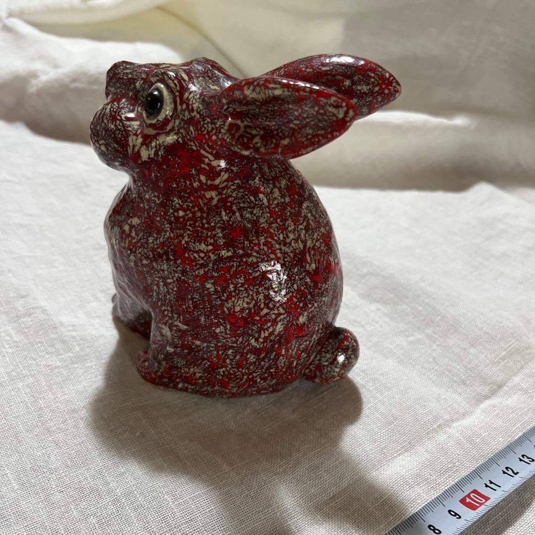【美品】箕面焼　松田箕山作　干支　十二支　兎　卯　置物
