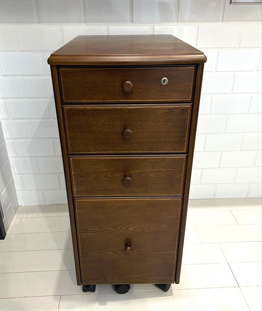 東海家具　鍵付き　4段 チェスト ワゴン木製　アンティーク　TOKAIKAGU