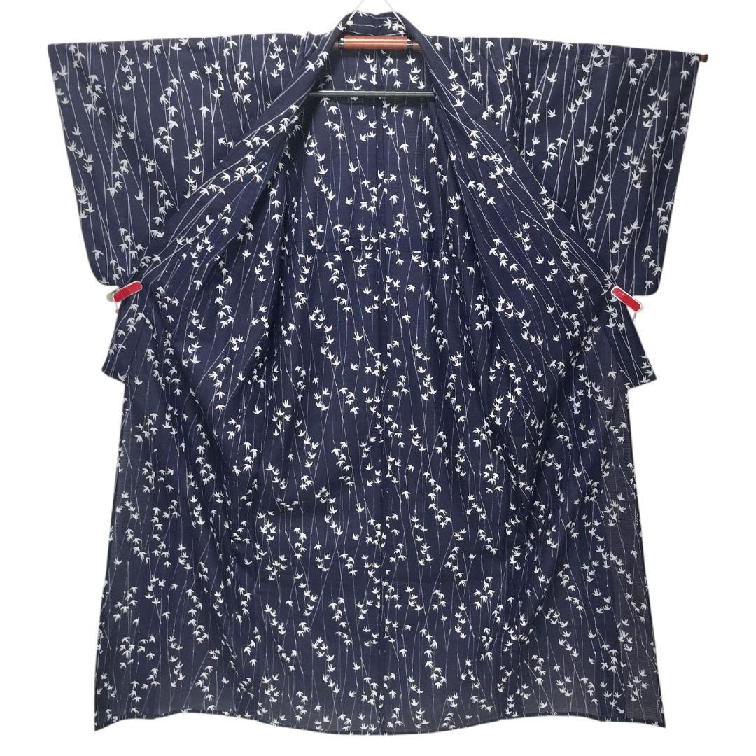 【浴衣】燕模様　綿絽　ツバメ　夏着物　絽　藍染 注染　夏小紋　紺　アンティーク