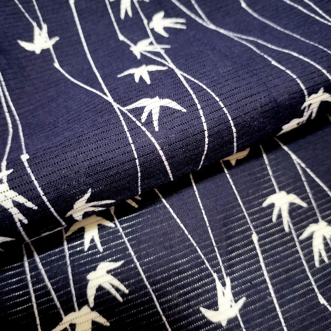 【浴衣】燕模様　綿絽　ツバメ　夏着物　絽　藍染 注染　夏小紋　紺　アンティーク