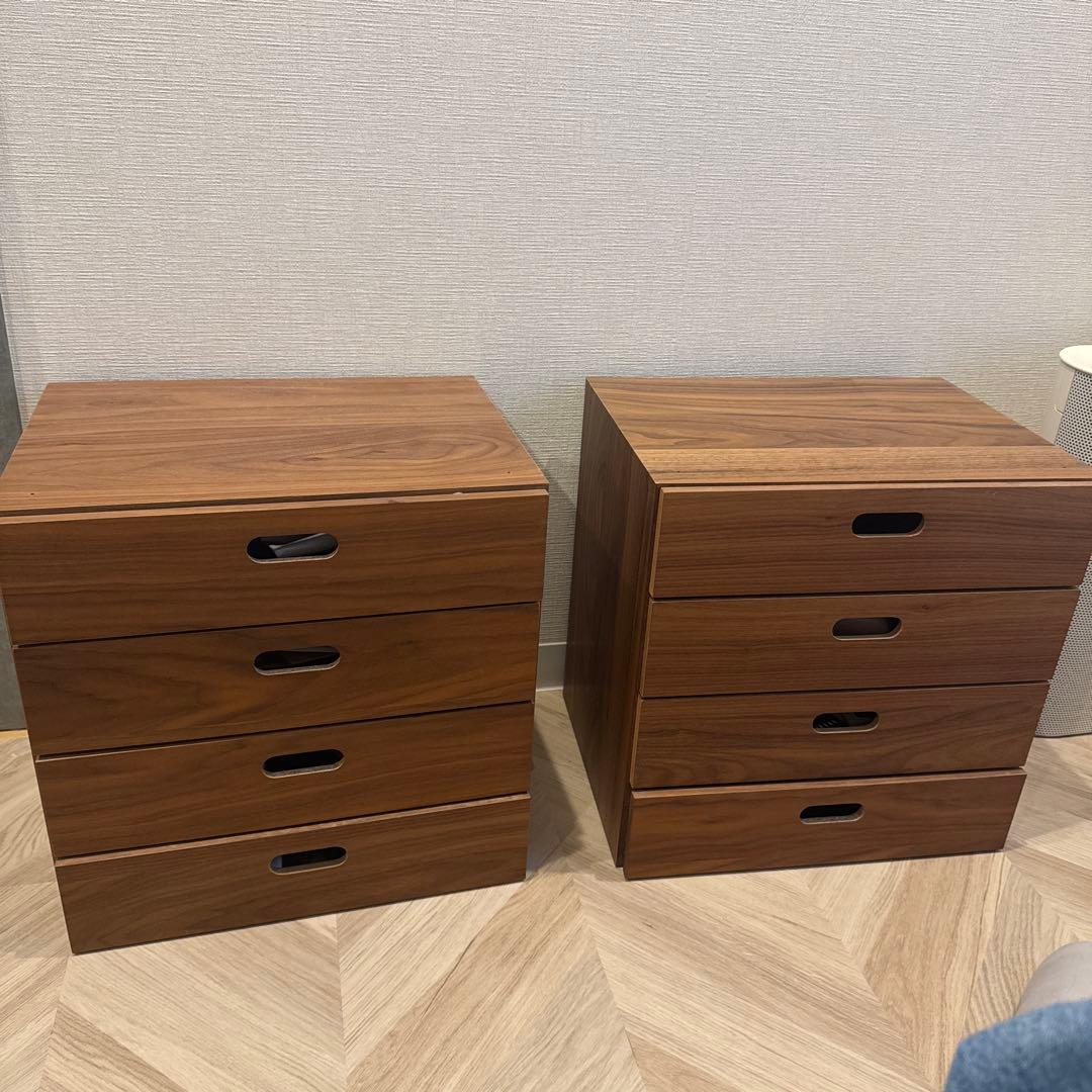 無印良品　スタッキングチェスト2個　引出し・４段／ウォールナット材突板