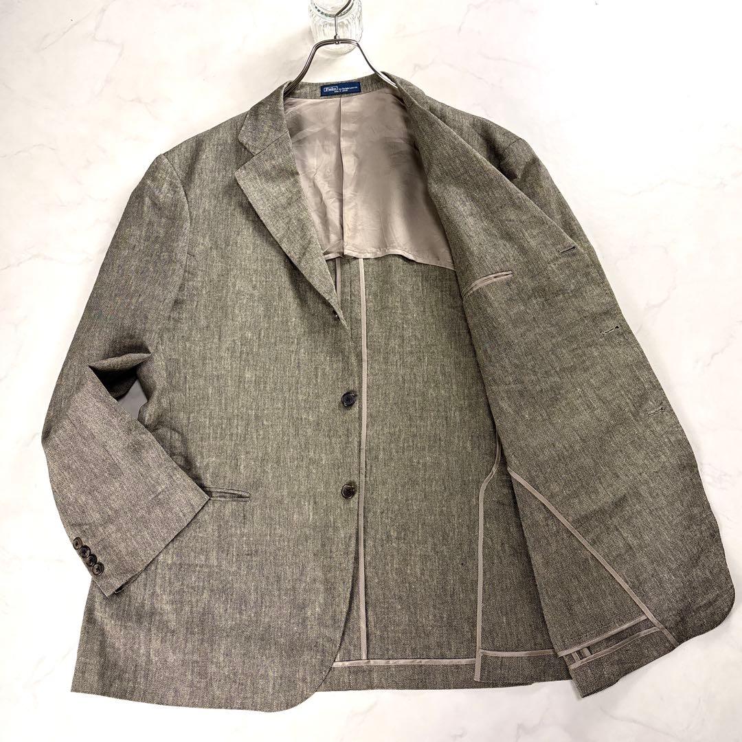 ポロラルフローレン リネン混 段返り テーラードJK 3B 大きい チャコール