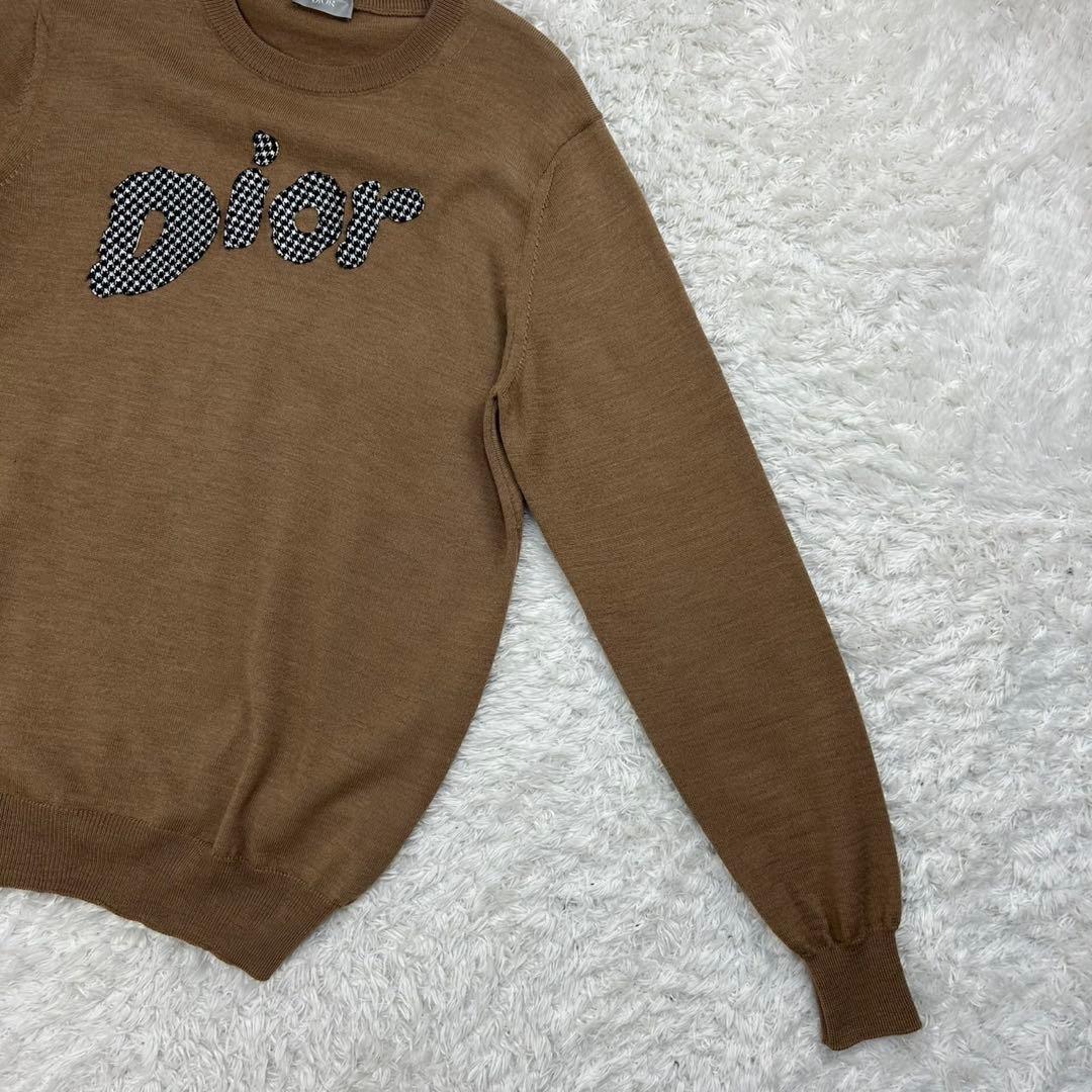 221【美品】ディオール☆ブランドロゴワッペン入りニット セーター 千鳥格子