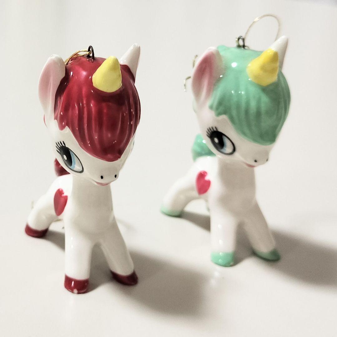 内藤ルネ ユニコーン 陶器 置物 赤と緑 2個セット