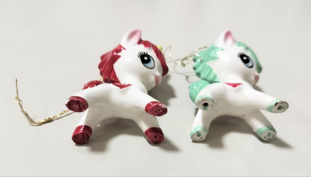 内藤ルネ ユニコーン 陶器 置物 赤と緑 2個セット