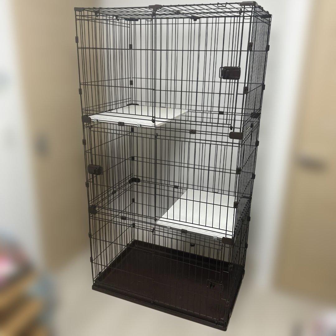 アイリスオーヤマ　コンビネーションサークル　3段　棚付き　キャットケージ　犬猫用