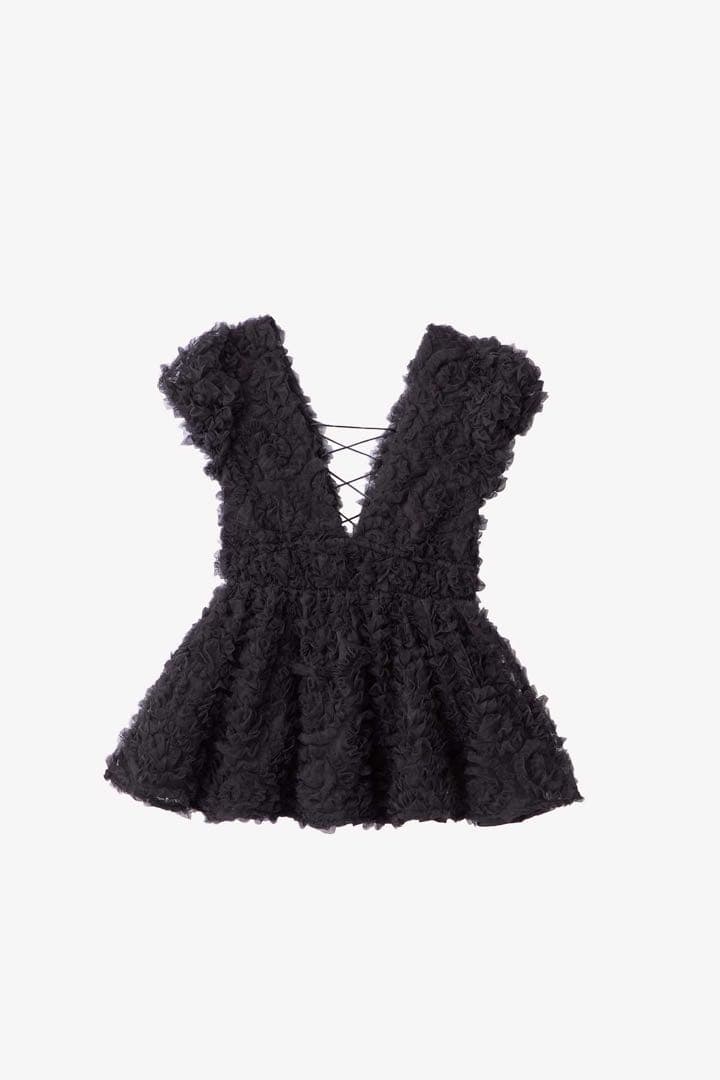 polaura フラワーぺプラムバックリボンチュニック ブラック