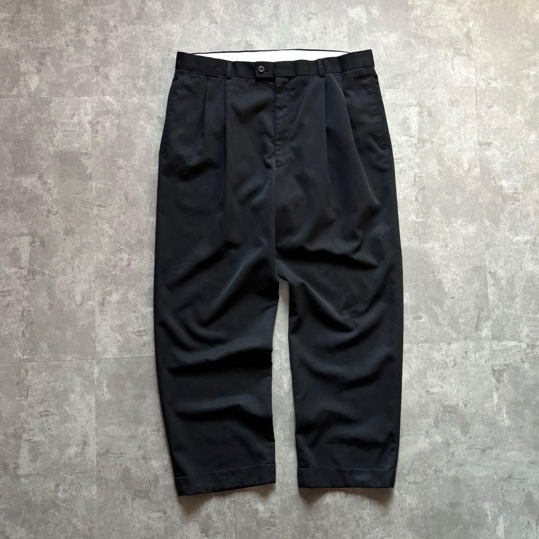 希少◎ヴィンテージ古着 レーヨン混 2タックワイドスラックス 黒 W38 L30