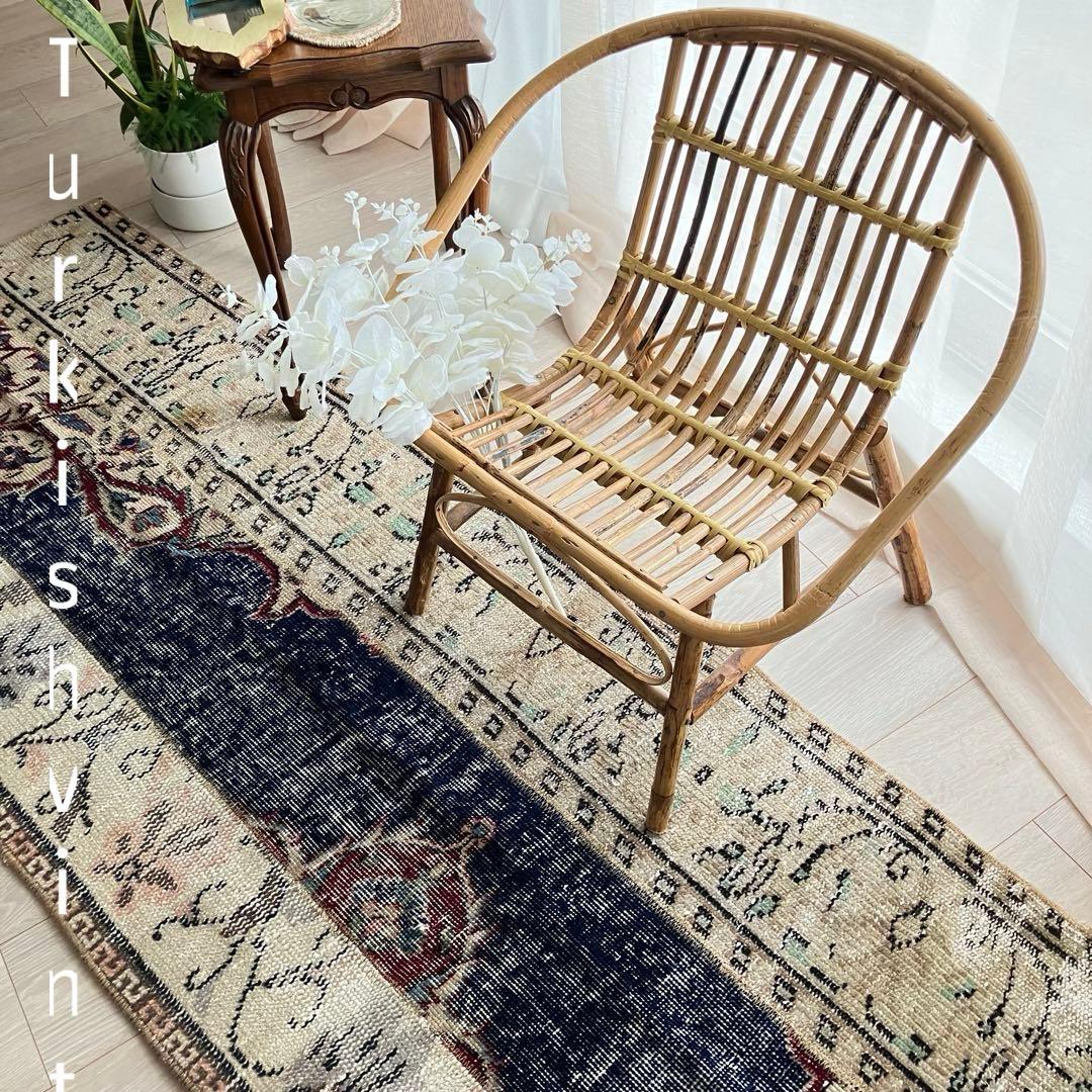 超ロングネイビー65×249レッド　パッチワークランナー　トルコヴィンテージラグ