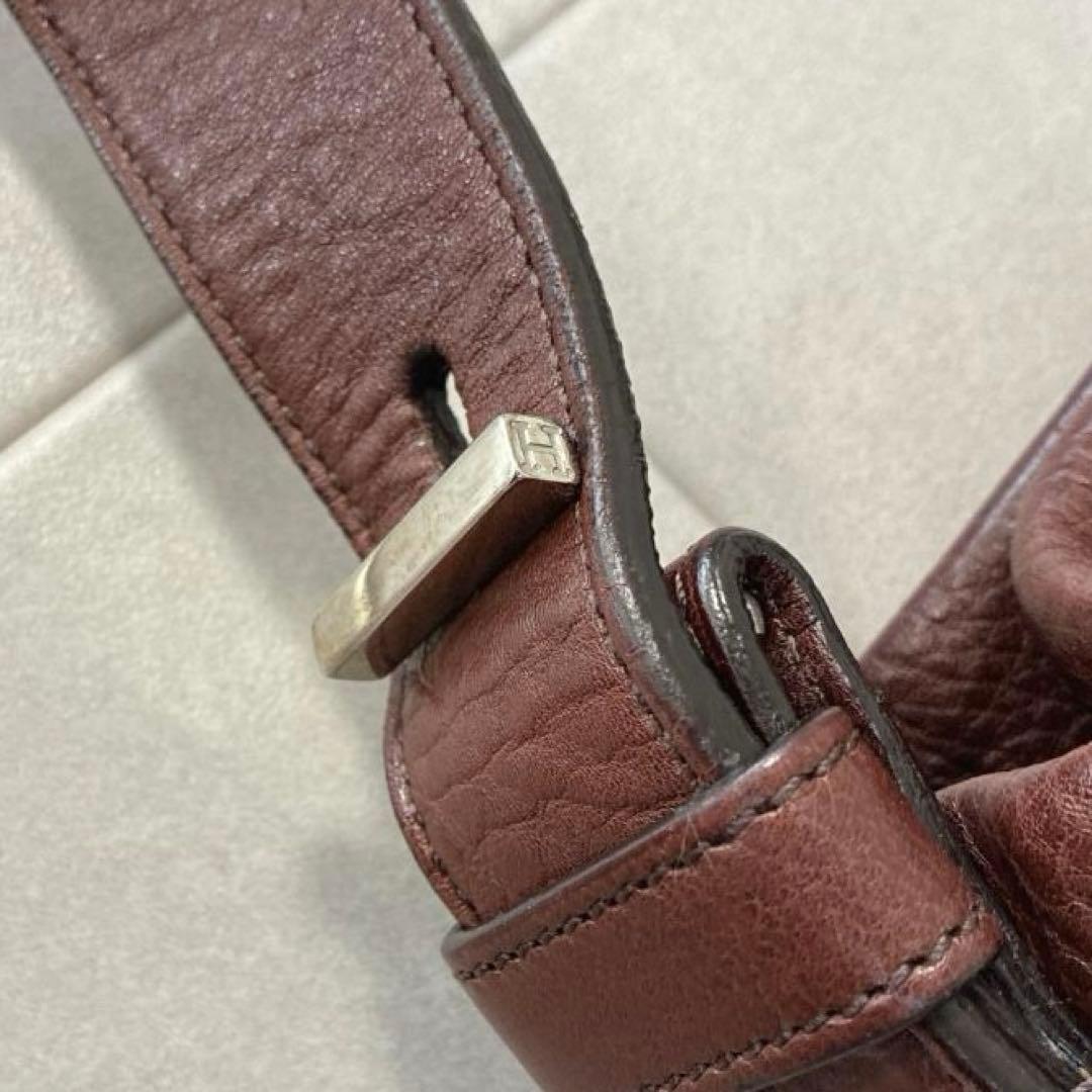 美品 ヒロフ♡レザー ショルダーバッグ 型押しHロゴ シボ革 ブラウン 保存袋付