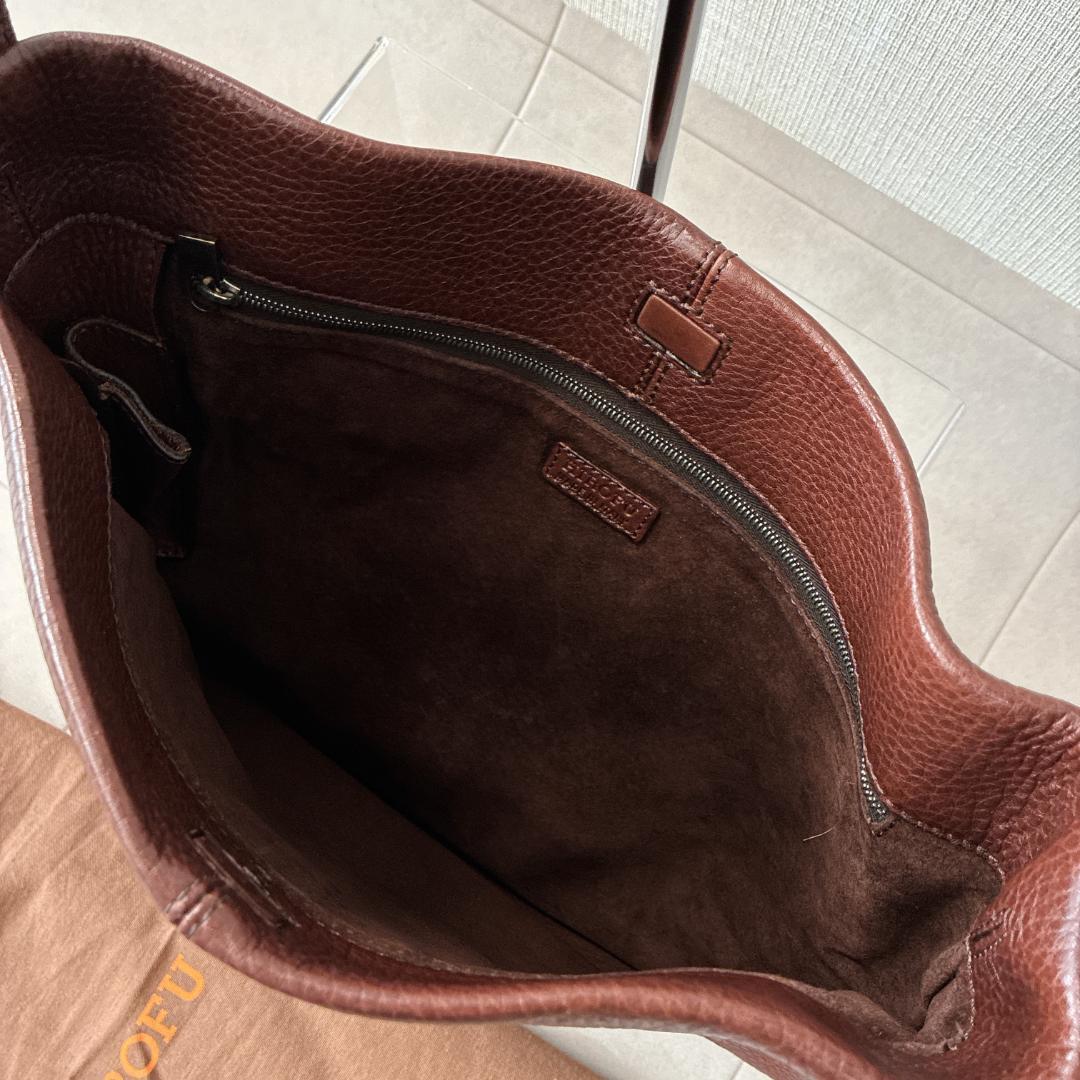 美品 ヒロフ♡レザー ショルダーバッグ 型押しHロゴ シボ革 ブラウン 保存袋付