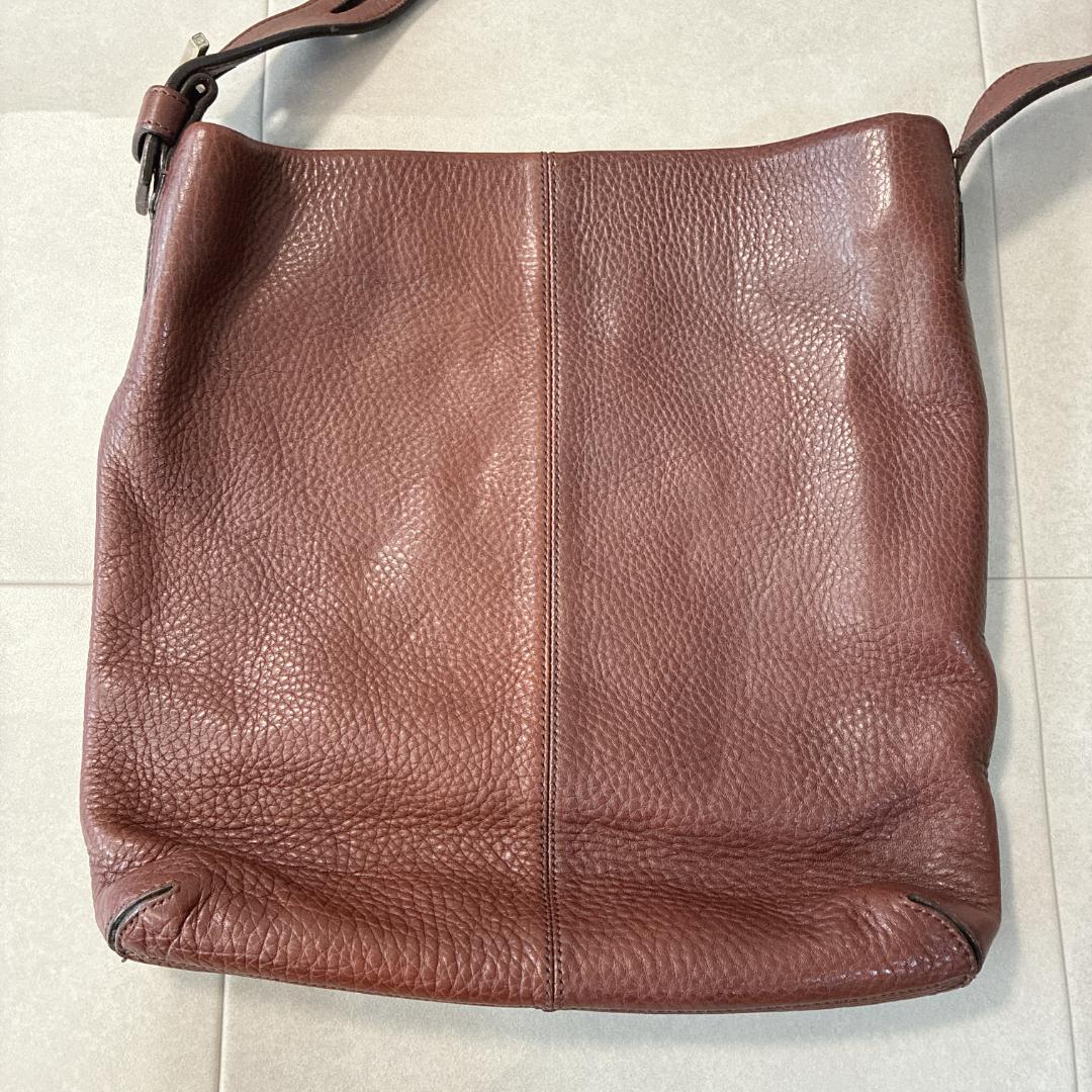 美品 ヒロフ♡レザー ショルダーバッグ 型押しHロゴ シボ革 ブラウン 保存袋付