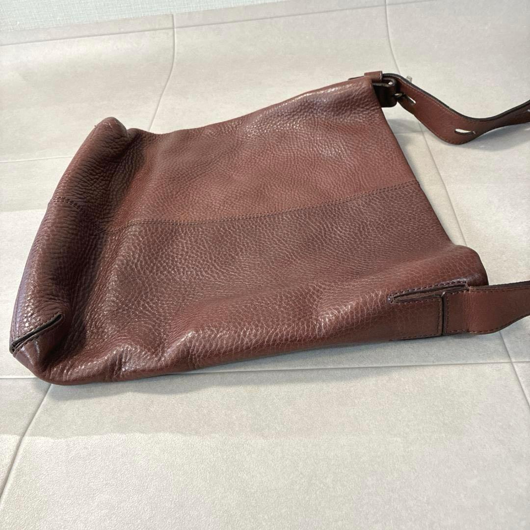 美品 ヒロフ♡レザー ショルダーバッグ 型押しHロゴ シボ革 ブラウン 保存袋付