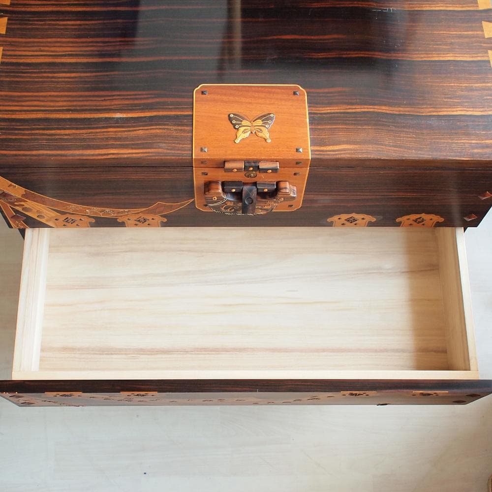 木象嵌 唐木無垢材 3段チェスト 鍵無 寄木