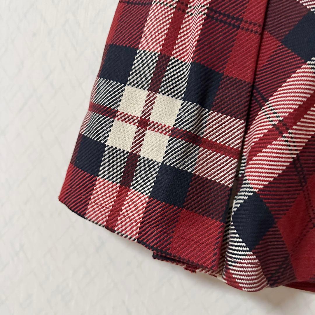 ミシェルマカロン フレアチェックスカート 赤