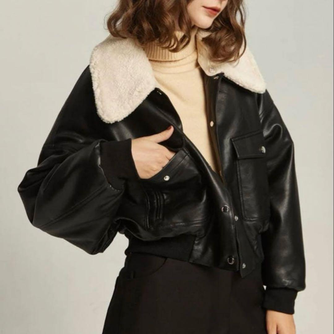 tnewties《彼との出会いはBAR》　フェイクレザーボアジャケット