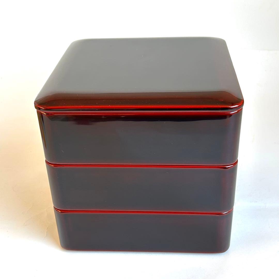 【美品】漆器 木製 漆塗り 重箱 三段重箱 三段重 お重 溜め モダン 会津塗り